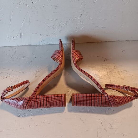 SAM EDELMAN Women's 7 Strappy YARO 4" Heels Strap Pink PLAID - Picture 6 of 8